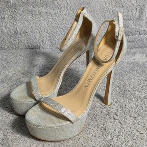 Stuart Weitzman Nudist Hollywood Silver Platform Stiletto Sandals Shoes 9.5